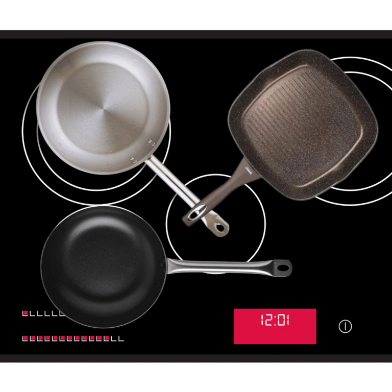 Roostevabast terasest pann, teflonpann ja keraamiline pann.