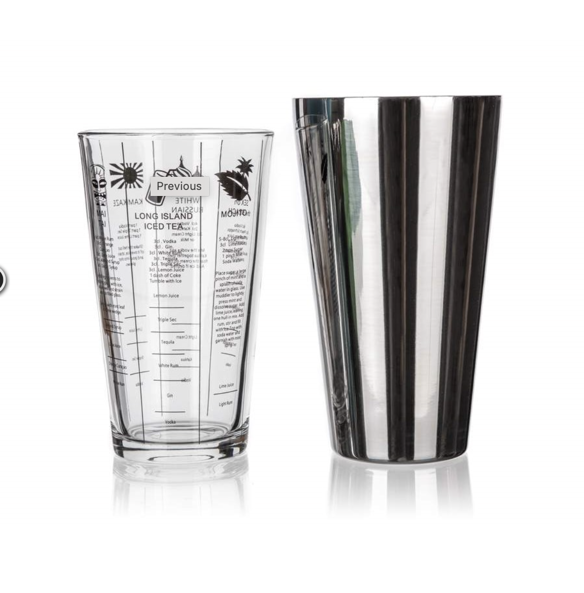 Kokteilišeiker shaker 0,5 l, roostevaba teras ja klaas