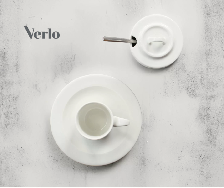 Ladustatav kohvitass 230ml koos alustassiga Verlo Forte, portselan, elevandiluuvalge