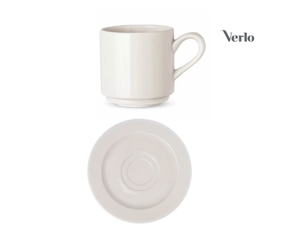 Ladustatav kohvitass 230ml koos alustassiga Verlo Forte, portselan, elevandiluuvalge